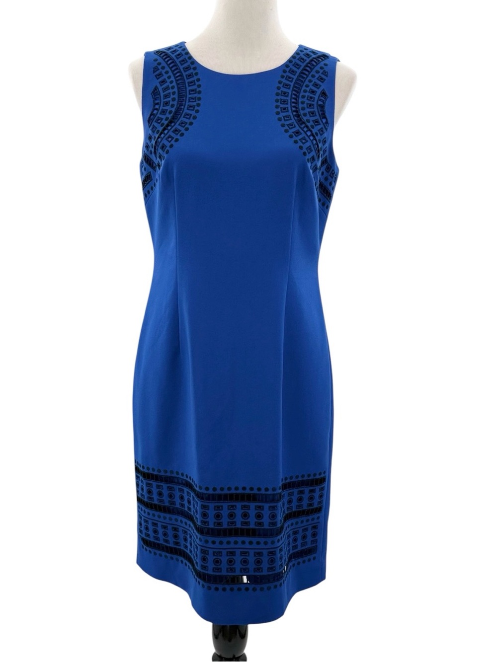 Antonio Melani Royal Blue Flocked Sheath Dress Size 8 Career Cocktail Midi